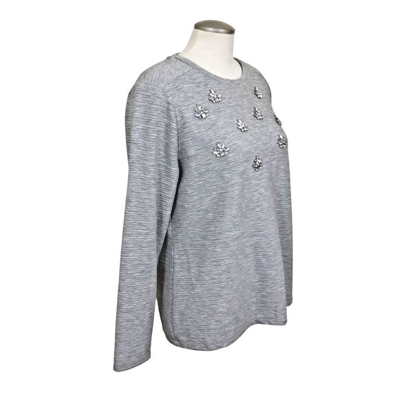 Liz Claiborne Jeweled Front Top Grey Heather Size PXL Long Sleeve Stretch Party - Picture 2 of 7